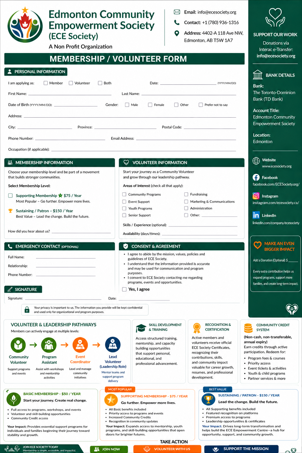 ECE membership form front page preview